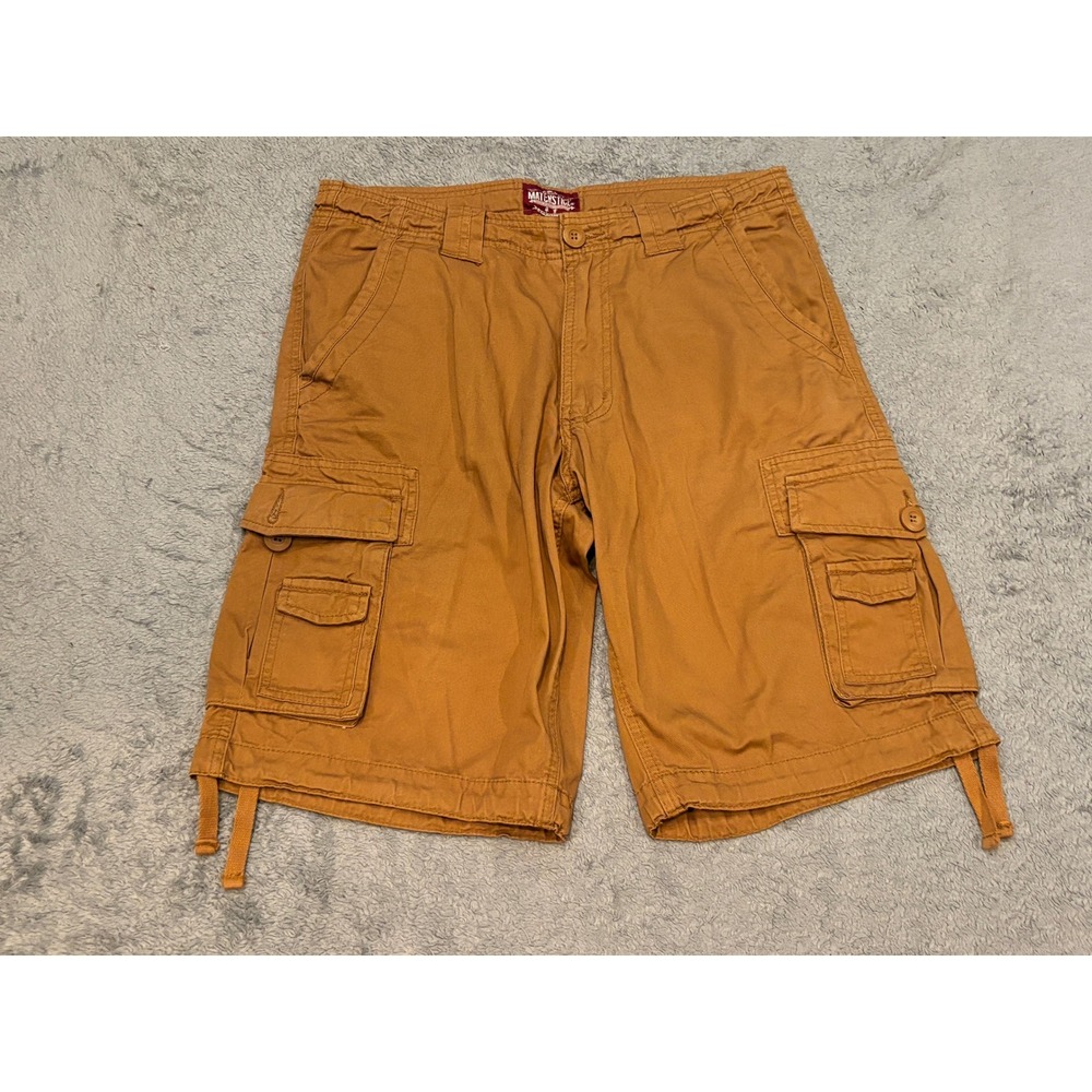 Matchstick Mens Cargo Shorts Brown Cotton Size 34 Multi Pocket Utility Outdoor